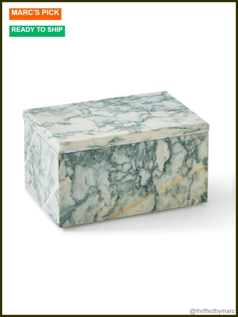 Natural Marble Jewelry Box with Lid Rectangular Stone Organizer